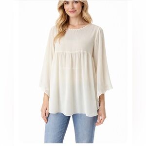 Relativity Elegant‎ Cream Sheer Romantic Boho Chic Lace Women's Top Size 2X NWT